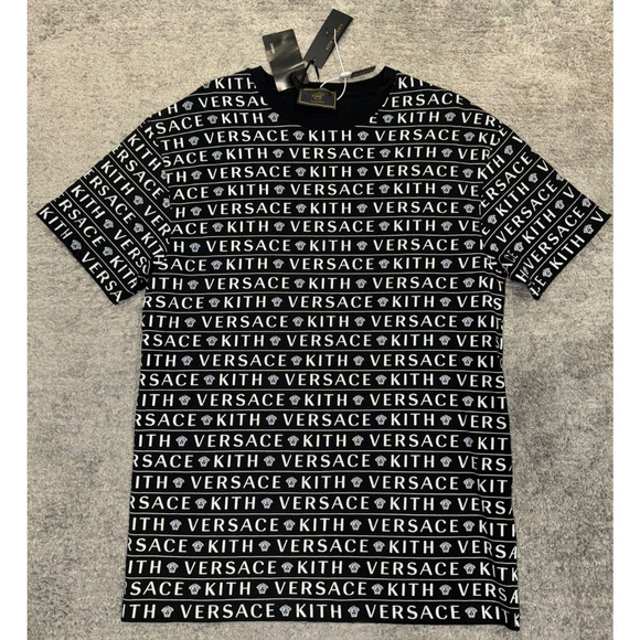 KITH x Versace Black White Monogram Logo Cotton Short Sleeve T-Shirt Medium M - Picture 4 of 10
